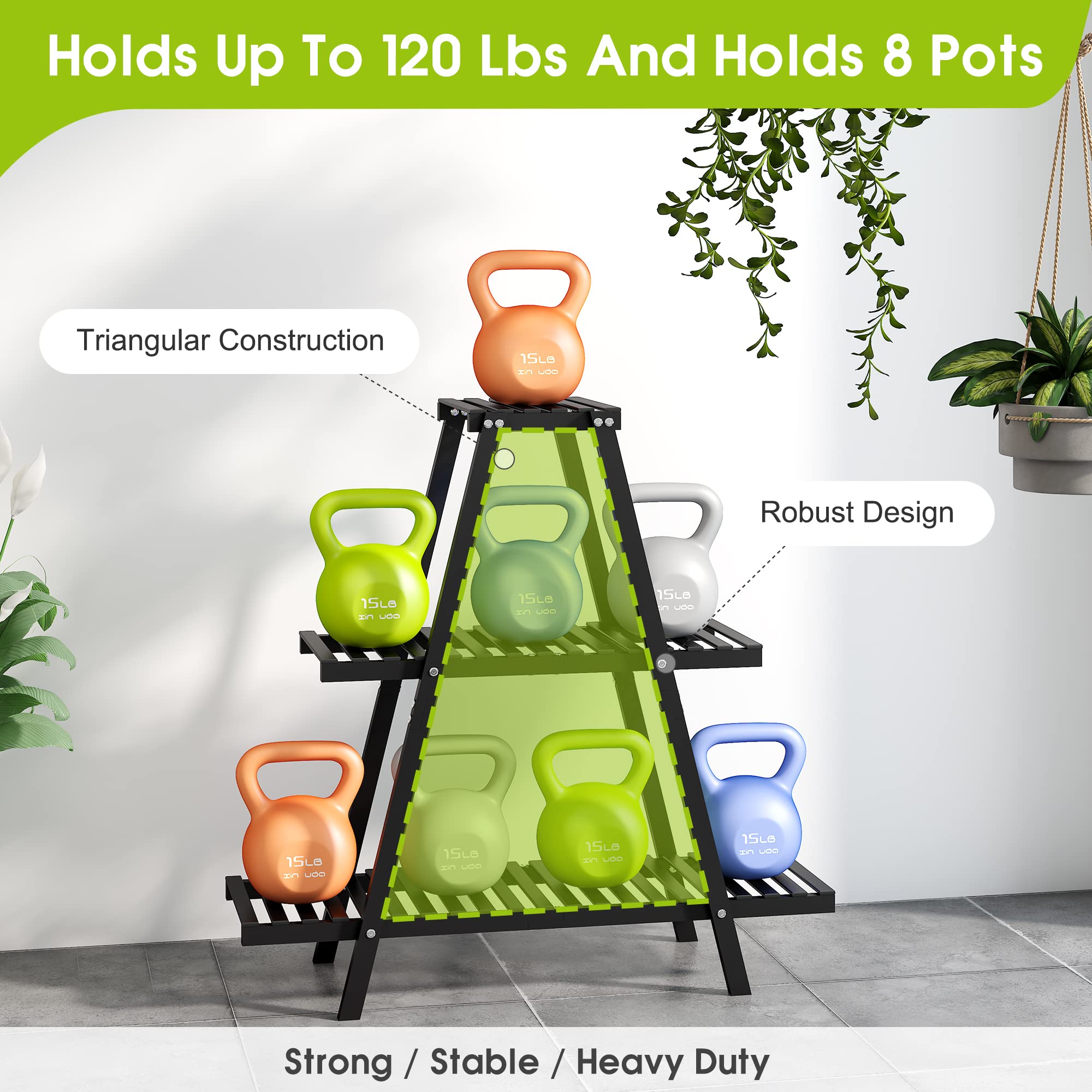 BMOSU 3-Tier Bamboo Plant Stand – Triangular Black Display Rack