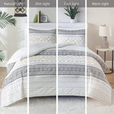 Farmhouse Bedding Comforter Sets King, Ivory Boho Bed Set,Cotton Top with Modern Neutral Style Clipped Jacquard Stripes