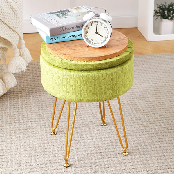 Cpintltr Velvet Storage Ottoman Round Footrest Stool Multifunctional Upholstered Ottoman Modern Accent Vanity Stools Tray Top Coffee Table