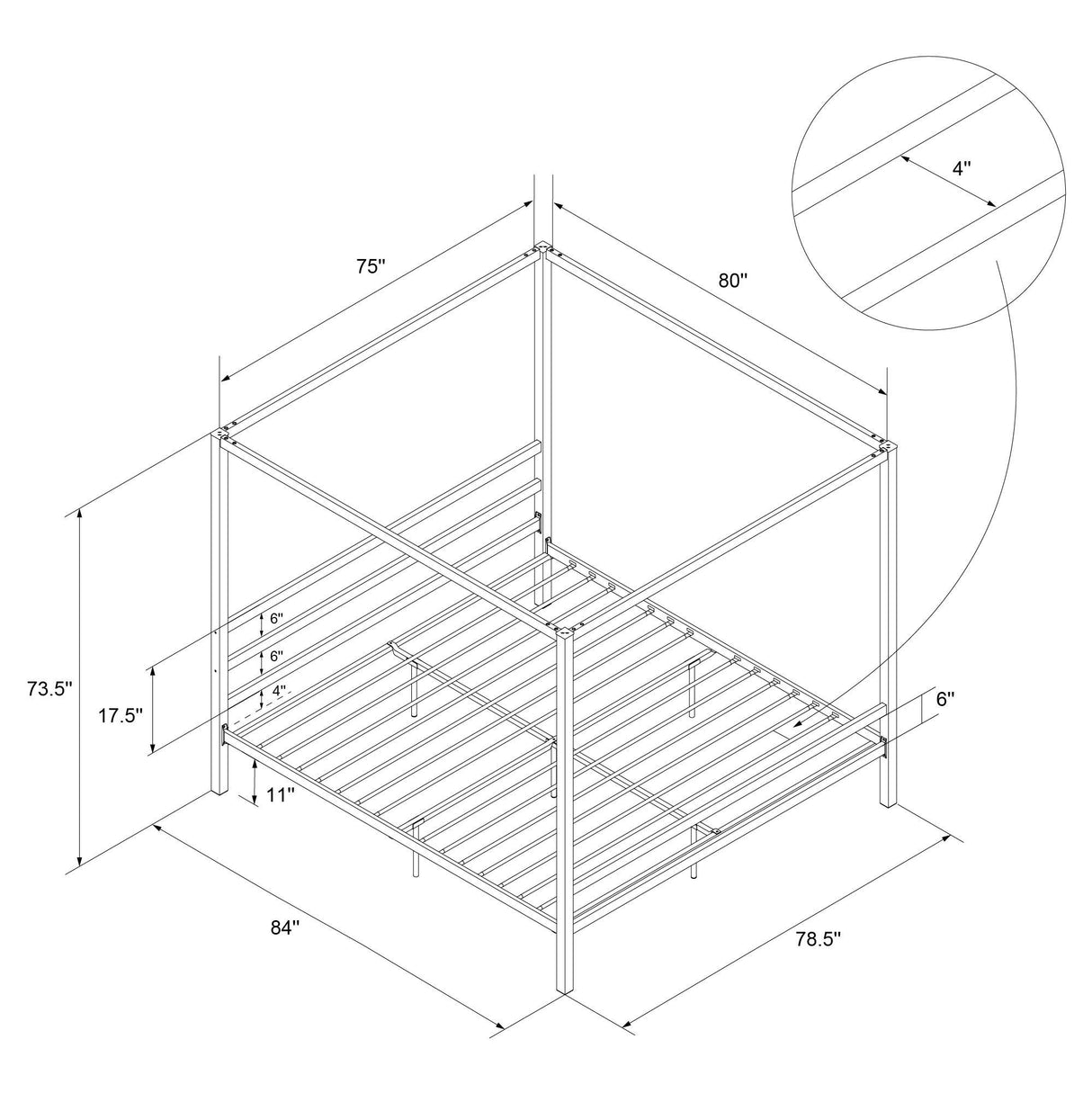 Modern Metal Canopy Platform Bed with Minimalist Headboard and Four Poster Design