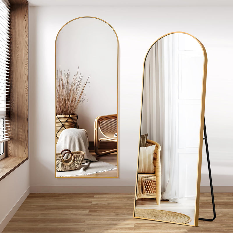 Arched Full Length Mirror, 64”x21” Floor Length Mirror with Metal Frame