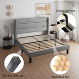 Queen Bed Frame, Upholstered Platform Bed Frame with Wingback, Wood Slats Support