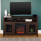 Glass Door Highboy Fireplace TV Stand for TVs up to 65