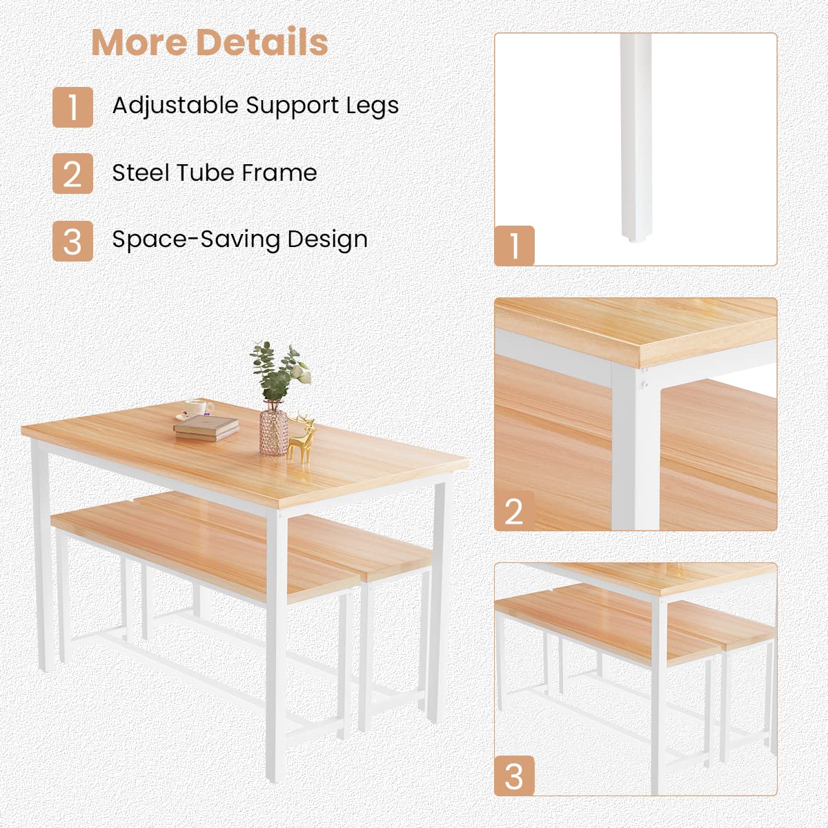 47” Dining Table Set with Benches