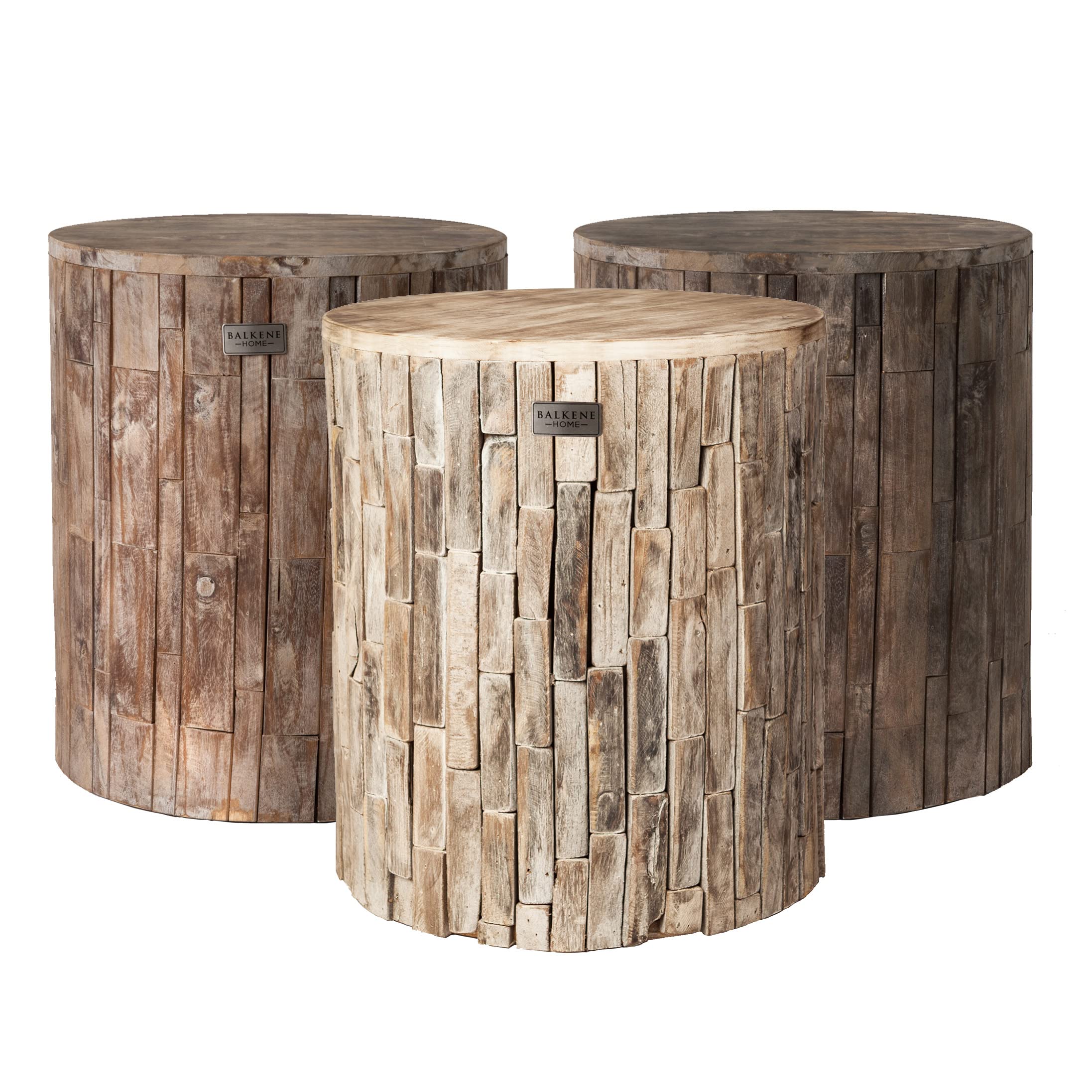 62420 Elyse Round Rustic Garden Stool Wood Outdoor Seating & End Table