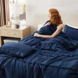 Queen Comforter Set with Sheets - 4 Pieces Soft Navy Blue Bedding Sets