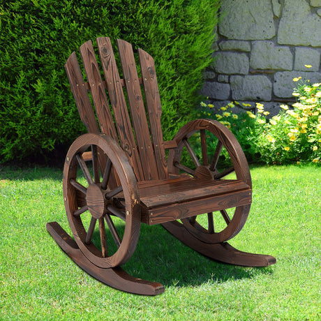 2PCS Wagon Wheel Wood Rocking Chair Outdoor