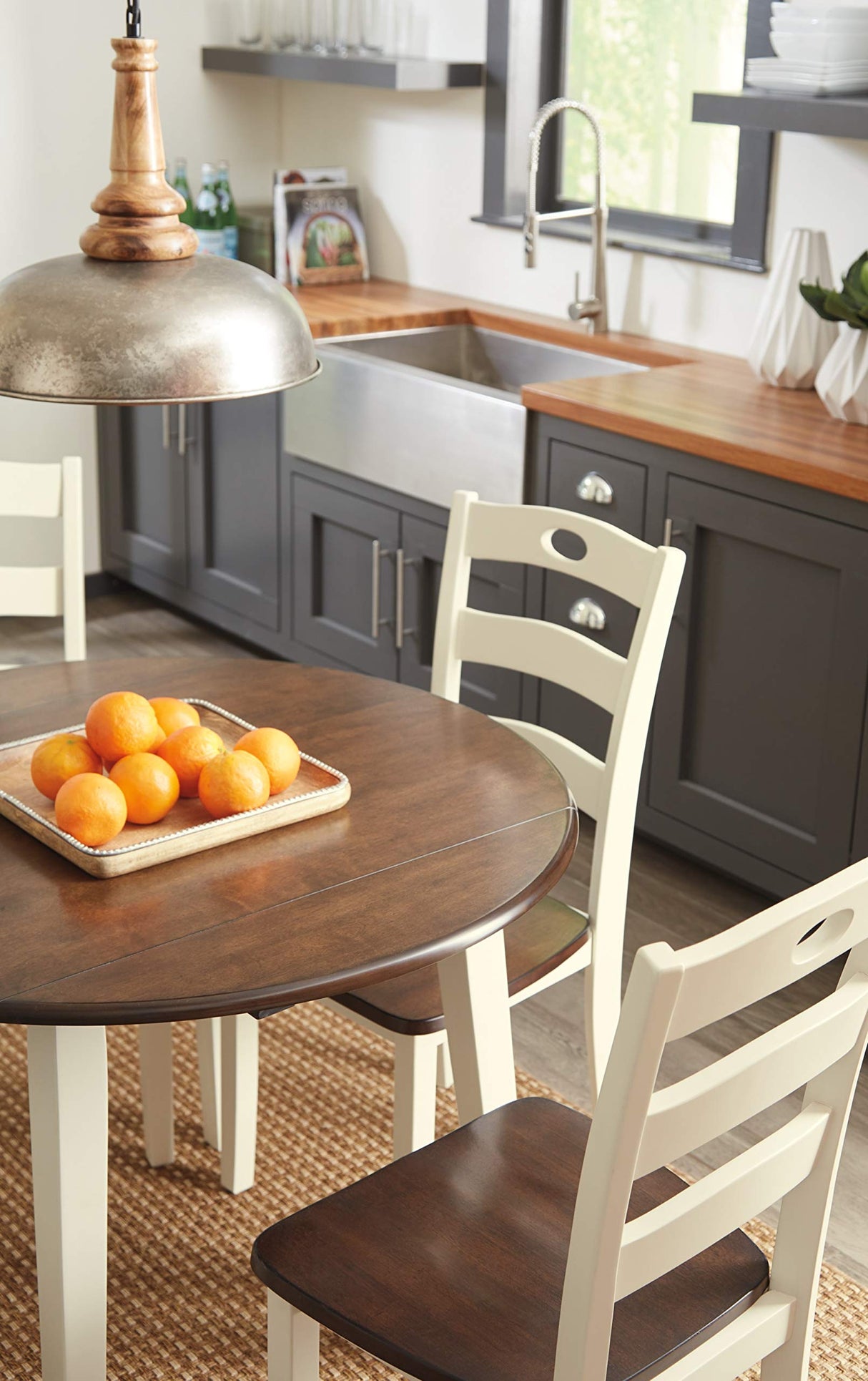 Woodanville Cottage 40" Round Drop Leaf Dining Table, Cream & Brown