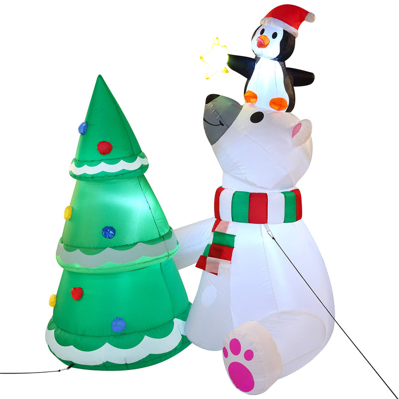 6 ft Christmas Polar Bear Inflatable Decoration, Polar Bear with Penguin & Xmas Tree