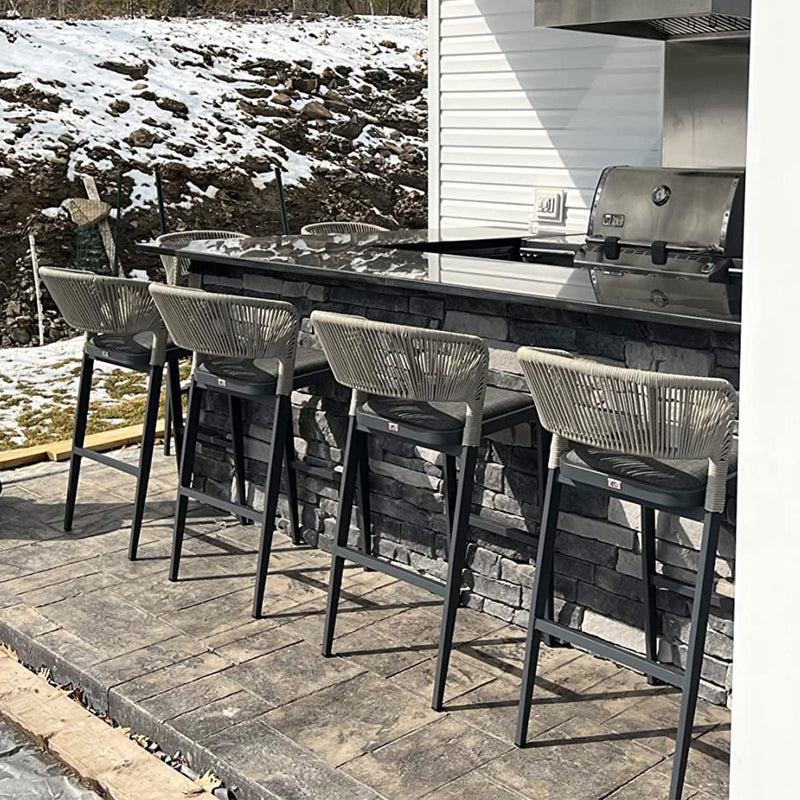 Counter Height Bar Stool Set of 2 Modern Aluminum Rattan Wicker Outdoor Barstools