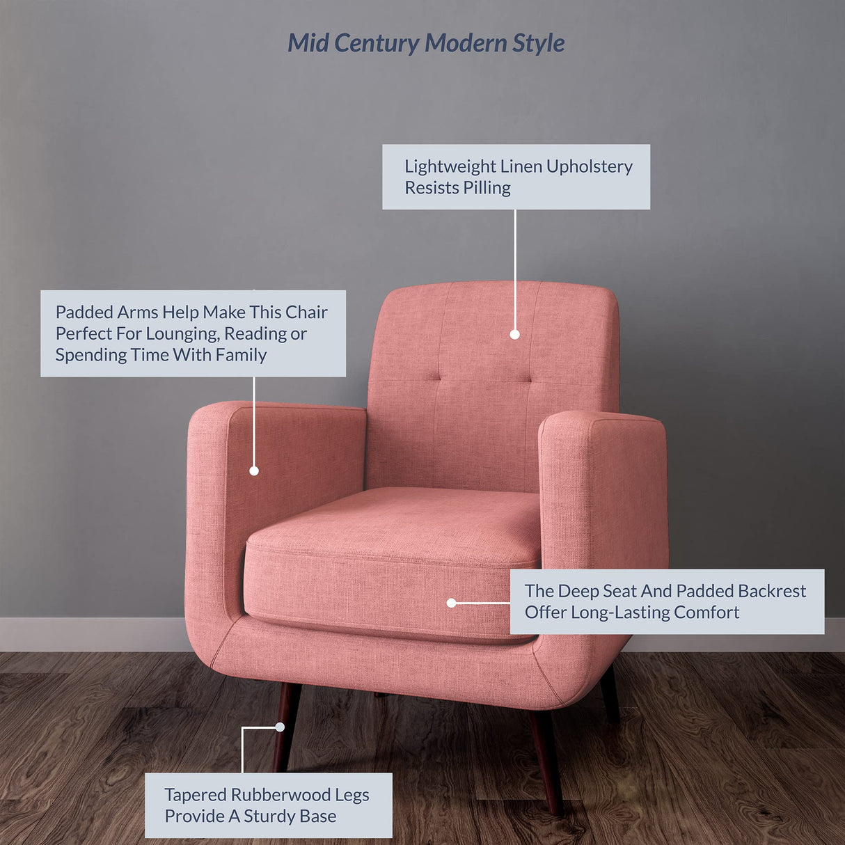 Armchair Single Sofa, Contemporary Vintage Upholstered Linen Accent Chair