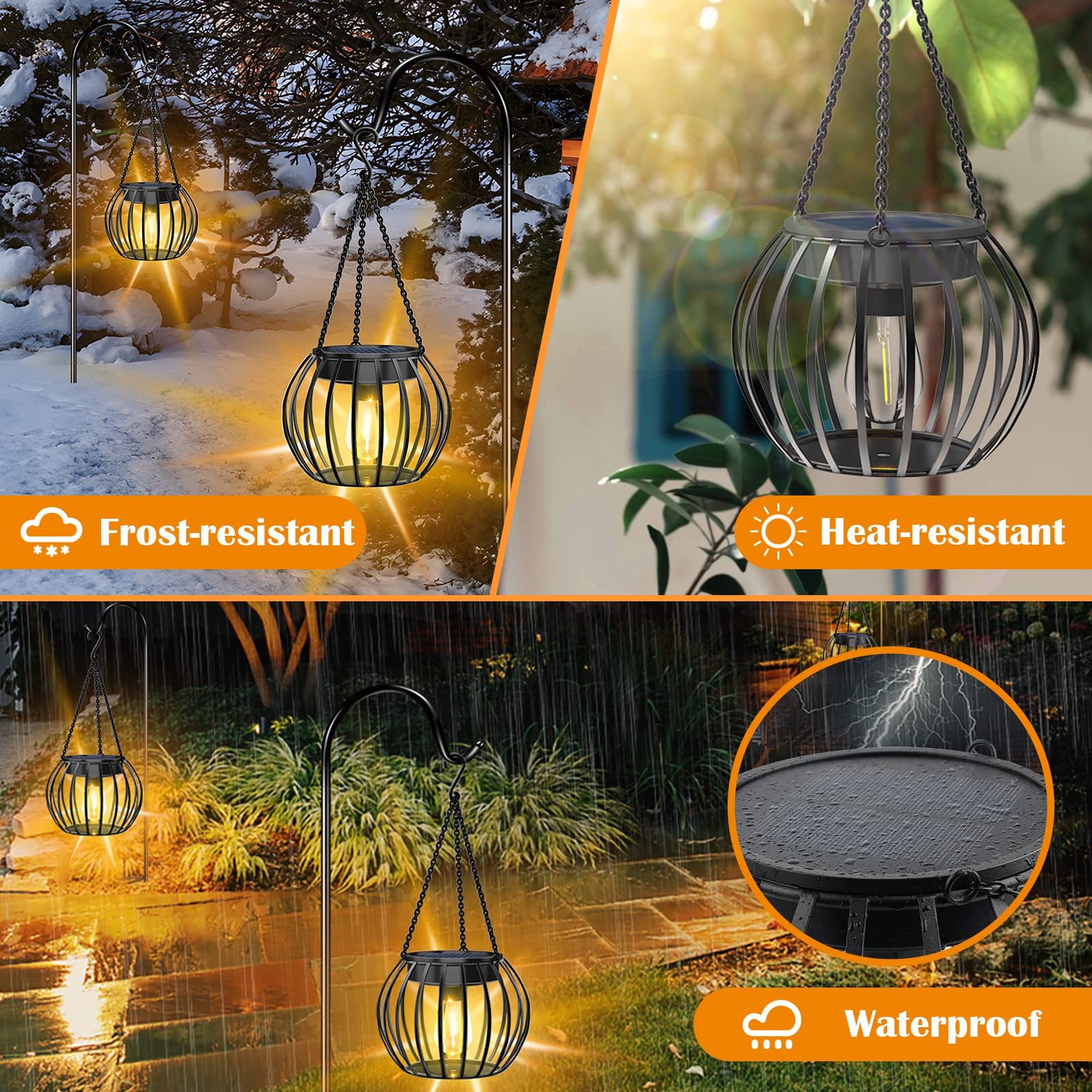 Solar Outdoor Lights Upgraded Hanging Solar Lantern Metal Solar Lights