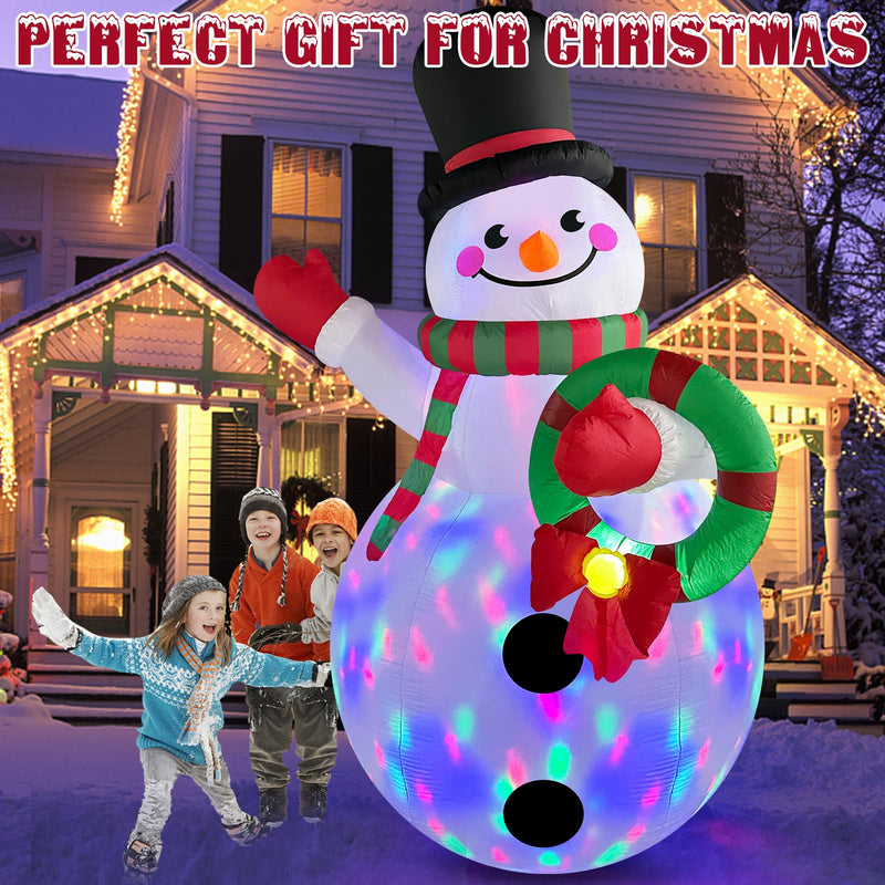 8FT Tall Christmas Inflatables Outdoor Decorations, Inflatable Snowman Holding Garland