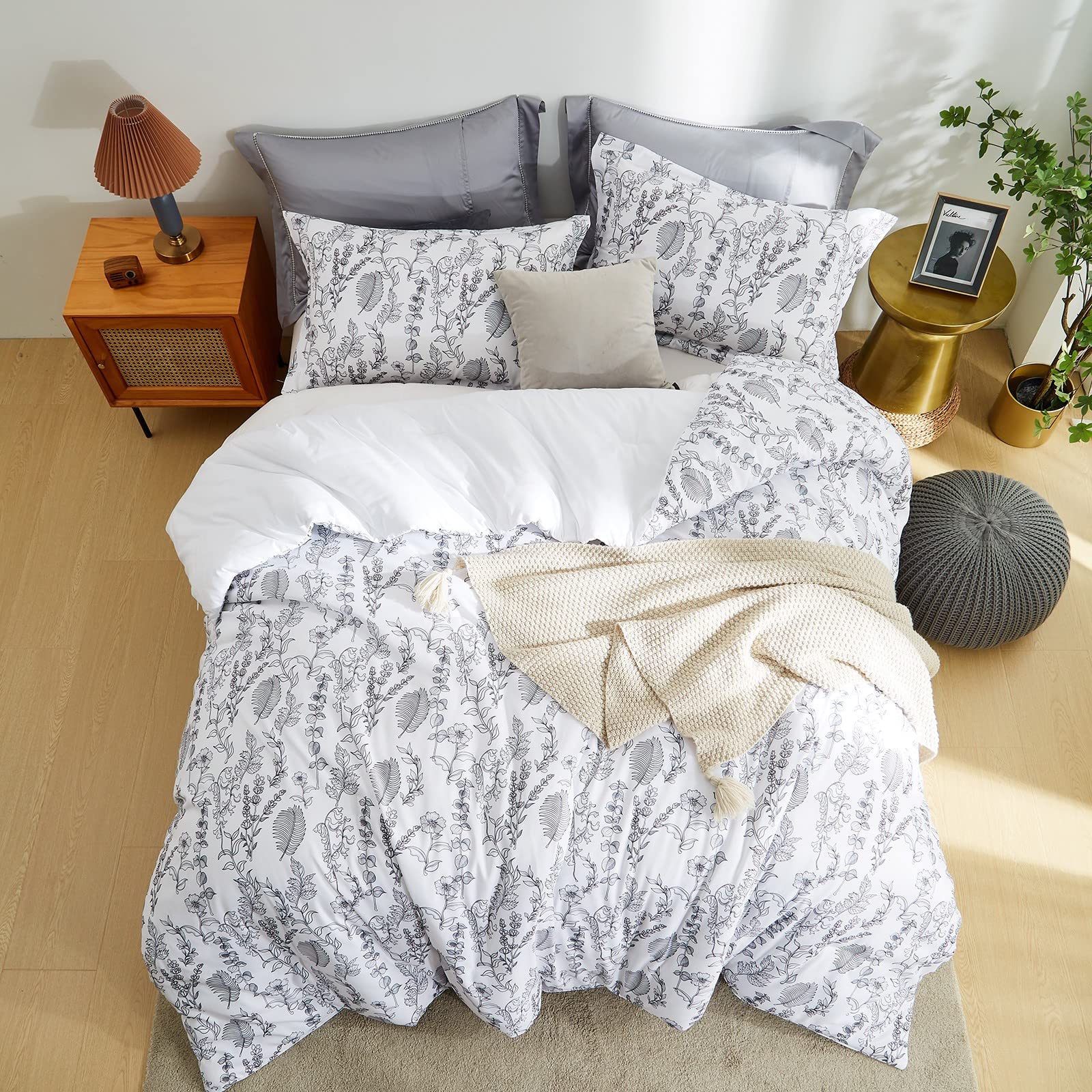 Floral Queen Size Comforter Set for Queen Bed Farmhouse Boho Bedding Comforter Sets