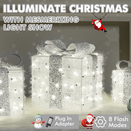 Christmas Lighted Gift Boxes, 140 LEDs Light Up Presents