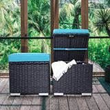 Outdoor Ottoman Patio Foot Rest 2 Pieces PE Rattan Foot Stool with Storage