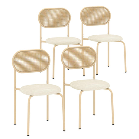 Dining Chairs Set of 4, Modern Rattan Back Chairs with Metal Legs