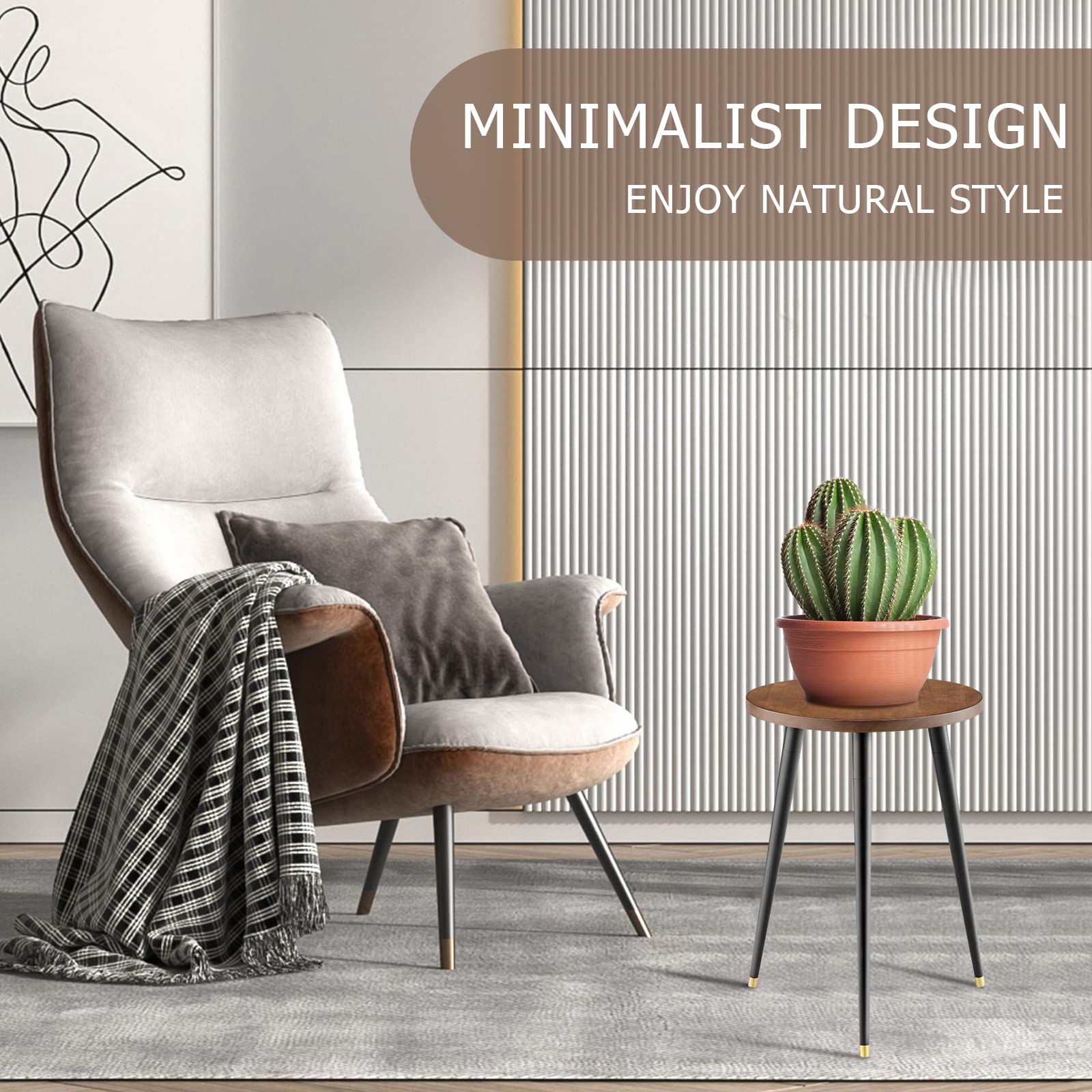 KINNARY Adjustable Walnut Metal Plant Stand – 16” Elegant Indoor & Outdoor