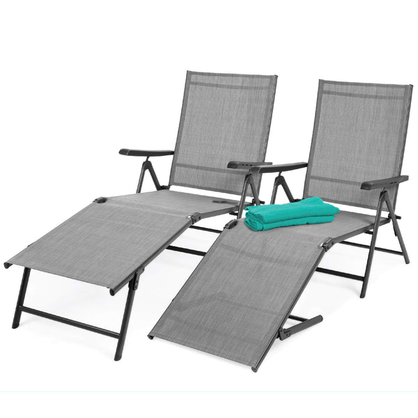Set of 2 Outdoor Patio Chaise Lounge Chair Adjustable Reclining Folding Pool Lounger