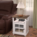 Side Table with Storage, Sofa End Table with Wireless Charging Station