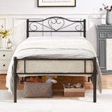 Metal Platform Bed Frame with Headboard & Footboard, Steel Slats Mattress Foundation