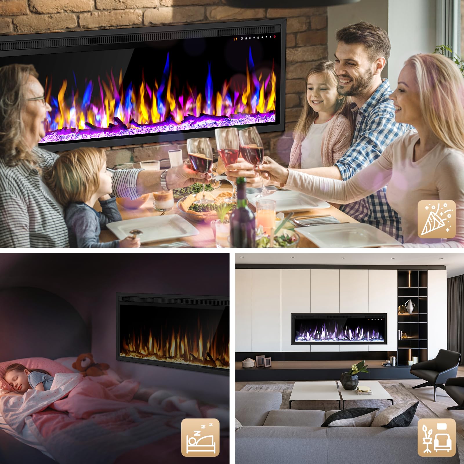 Recessed in-Wall and Wall Mounted Linear Heater Fireplace