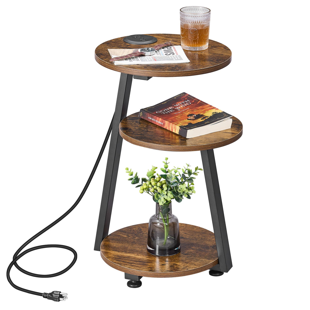 Round End Table with Charging Station