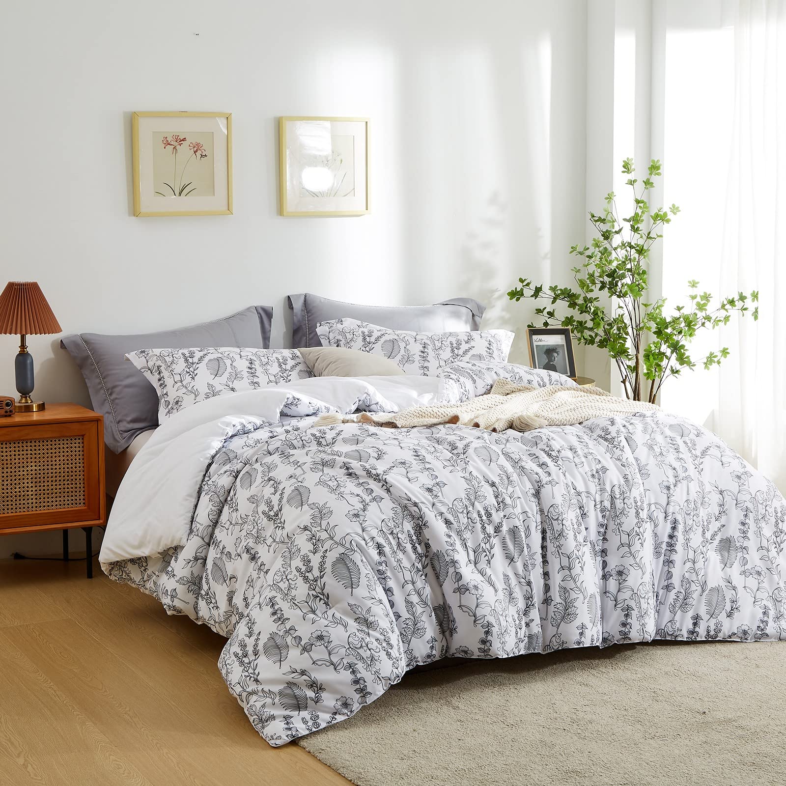 Floral Queen Size Comforter Set for Queen Bed Farmhouse Boho Bedding Comforter Sets
