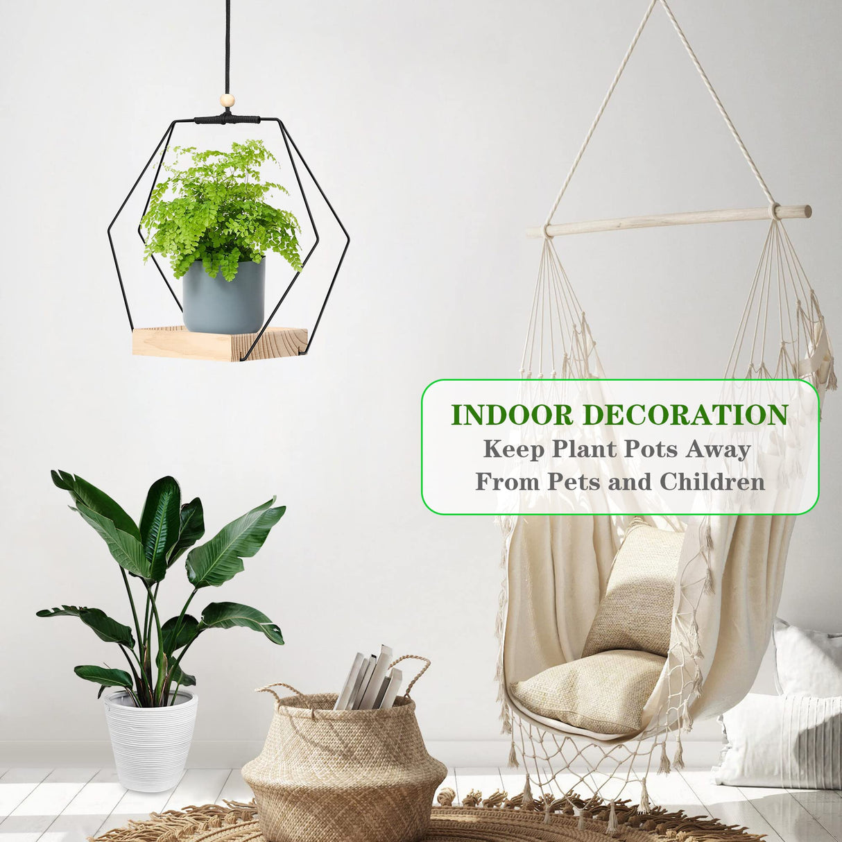 Plant Hanger with Wood Base