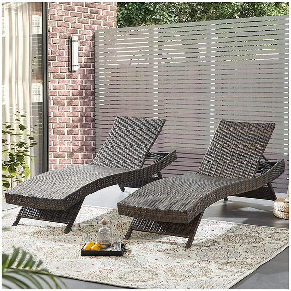 79'' Long Reclining Chaise Lounge Set (Set of 2), Outdoor Wicker Reclining Lounge Chair