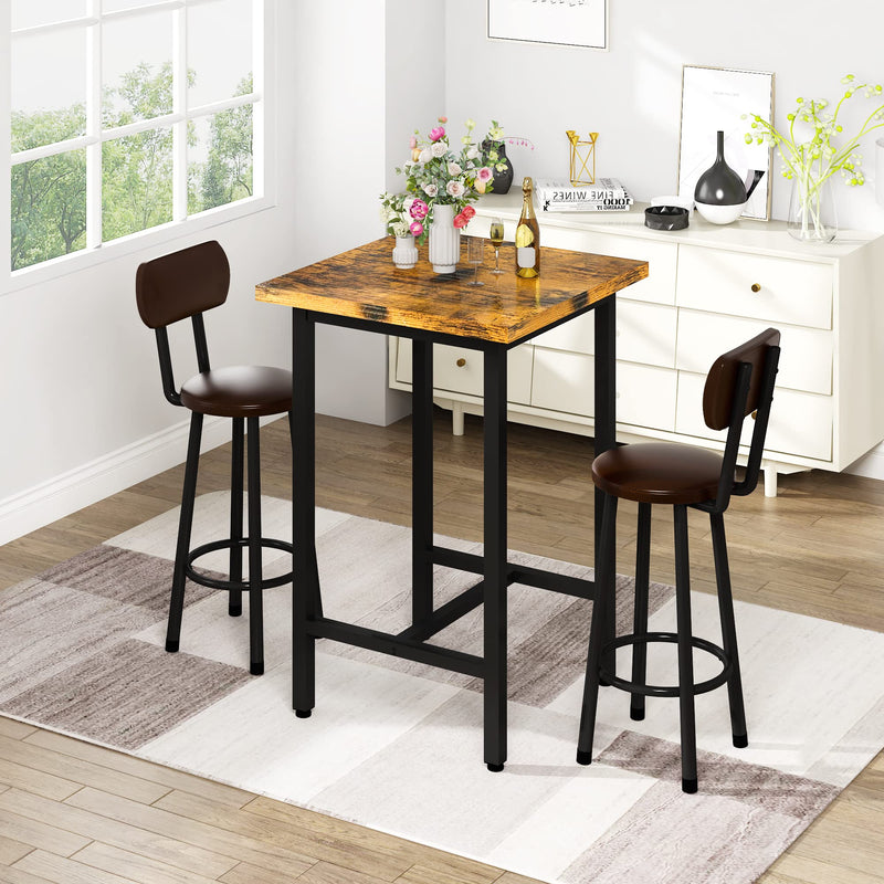 3 Piece Pub Dining Set, Modern bar Table and Stools for 2 Kitchen Counter