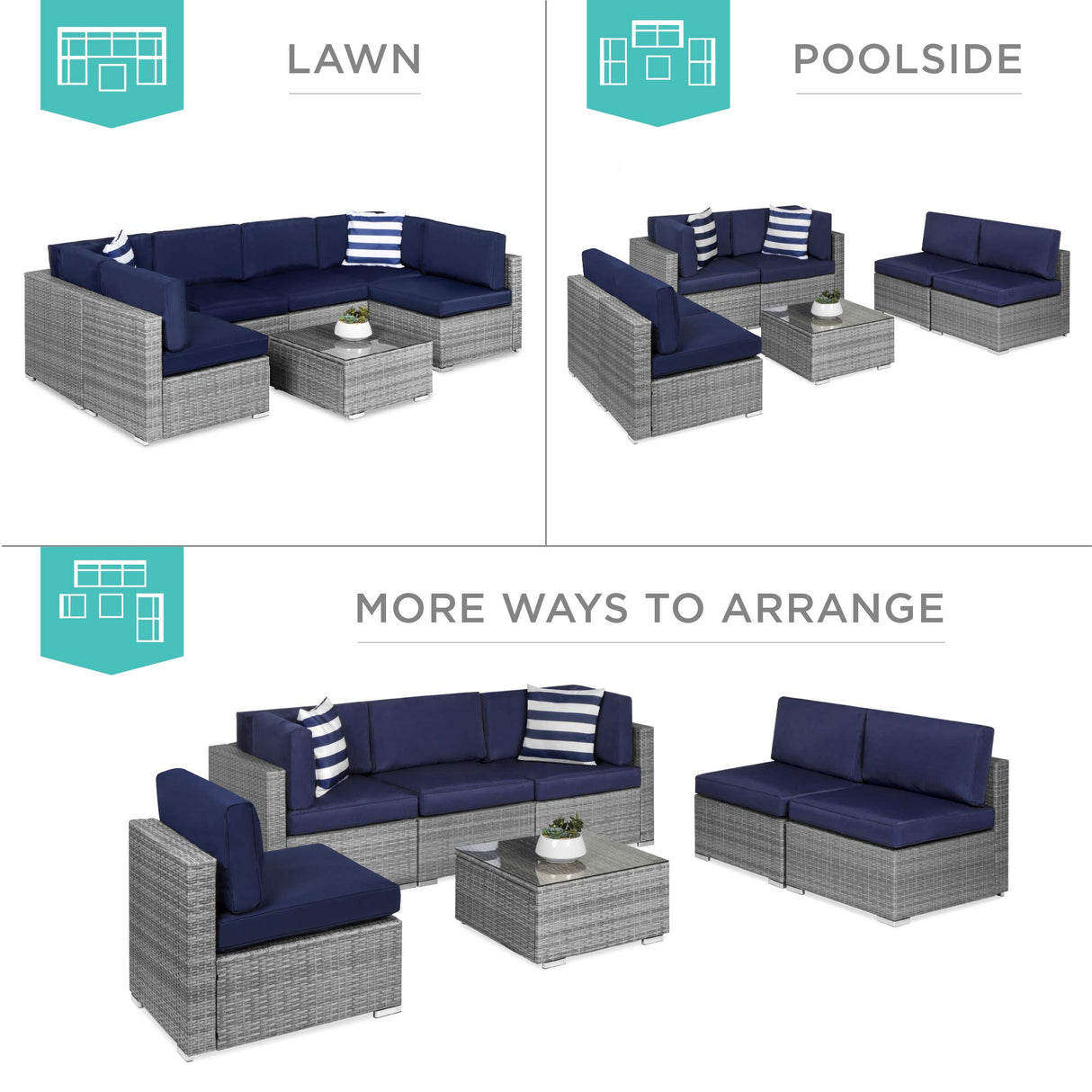 7-Piece Modular Outdoor Sectional Wicker Patio Furniture Conversation Sofa Set