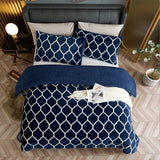 Navy Blue Sherpa Fleece Comforter Set Queen Size, Plush Flannel Bedding Set