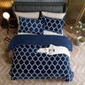 Navy Blue Sherpa Fleece Comforter Set Queen Size, Plush Flannel Bedding Set