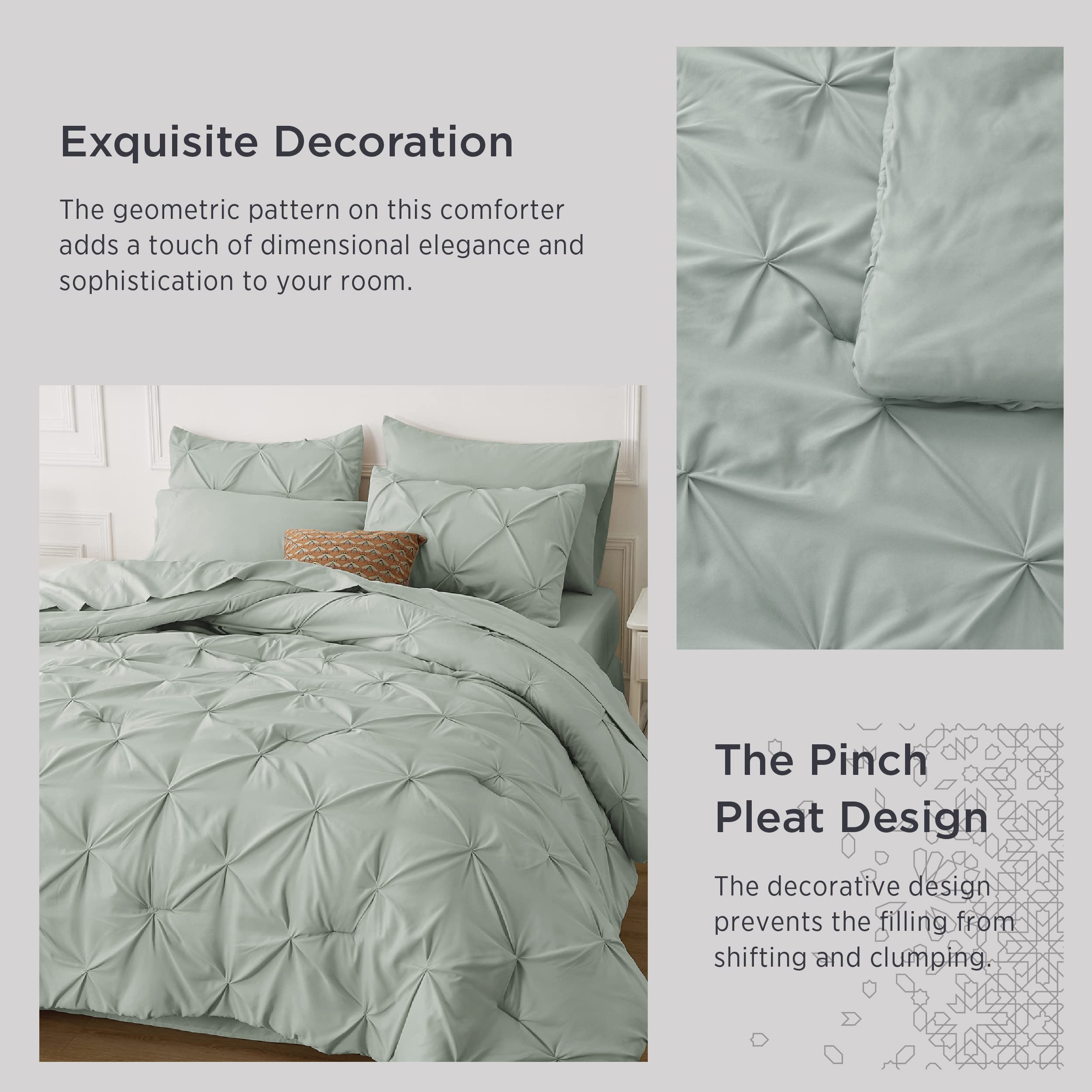 Green Comforter Set Queen - Bed in a Bag Queen 7 Pieces