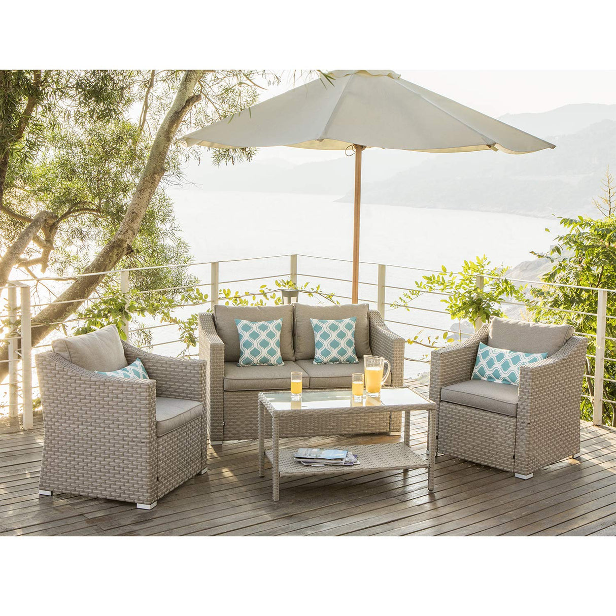 4-Piece Patio Furniture Sectional Sofa All-Weather Outdoor Wicker Conversation Set