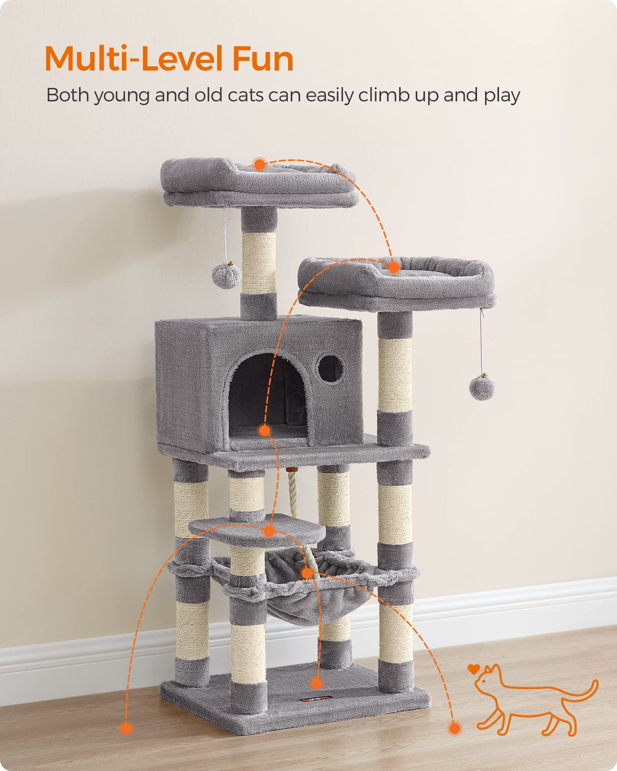 Cat Tree, 44.1-Inch Cat Tower for Indoor Cats, Multi-Level Cat Condo