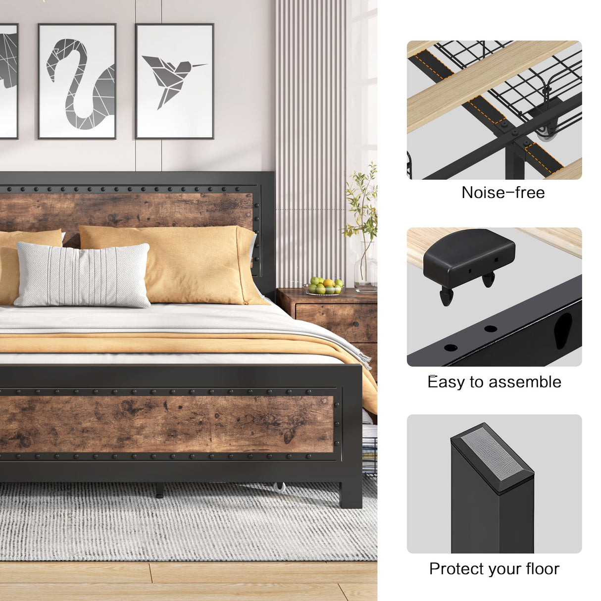 Queen Size Bed Frame with 4 Storage Drawers