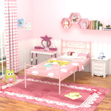 Pink Twin Bed Frame for Girls, Mattress Foundation Support with Headboard