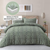 Green Tufted Comforter Set Cal King Size (102×96 inches), Boho Shabby Chic Comforter Geometry Embroidery Bedding Set