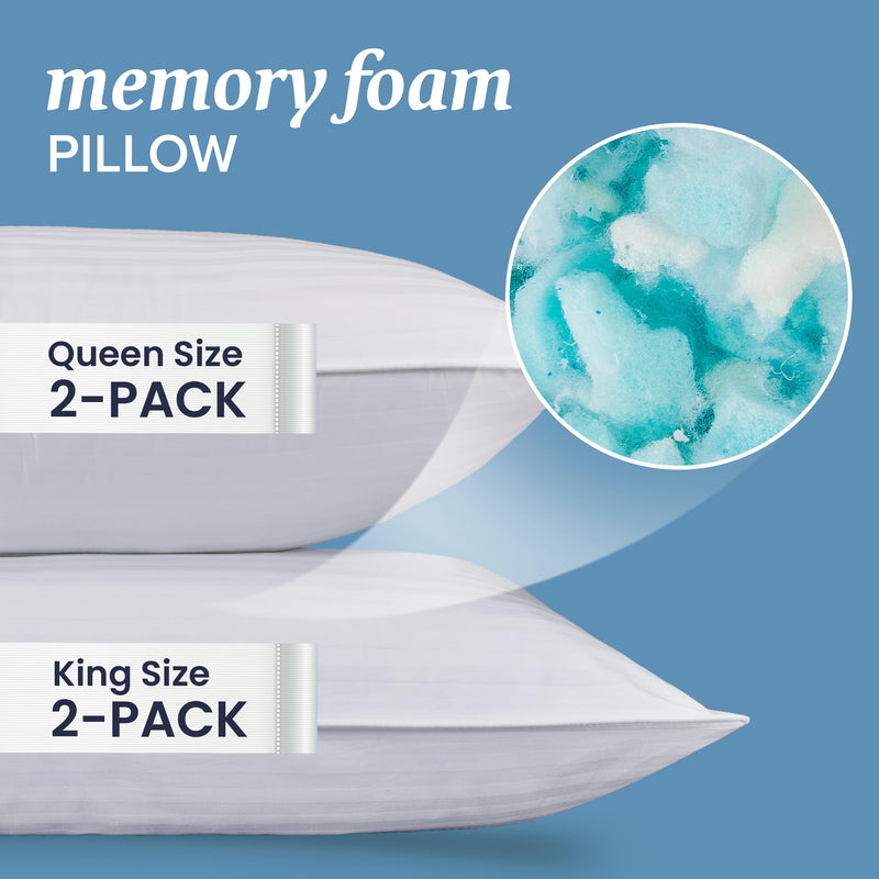 Queen/Standard Size Memory Foam Bed Pillows Set of 2 - Cooling