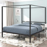 Metal Four Poster Canopy Bed Frame 14 Inch Platform with Built-in Headboard Strong