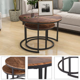 Industrial Round Coffee Table Set of 2 End Table for Living Room, Stacking Side Tables