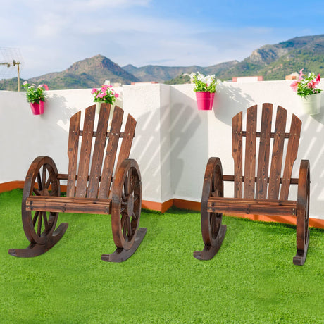 2PCS Wagon Wheel Wood Rocking Chair Outdoor