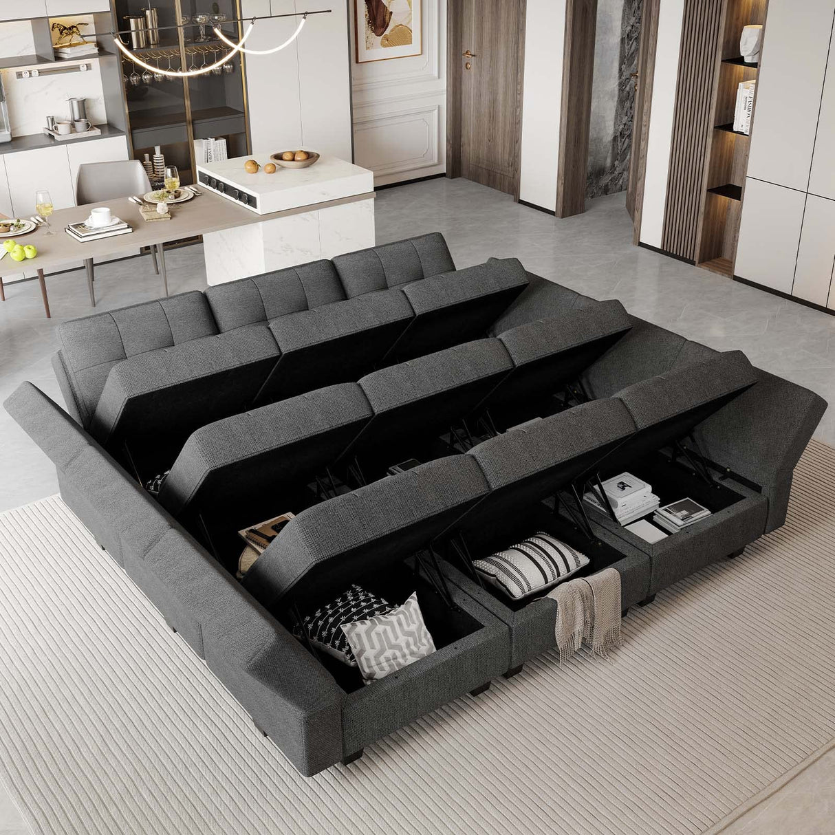 Modular Sectional Sleeper Sofa Couch with Storage Seat Reversible Modular Sofa Couch