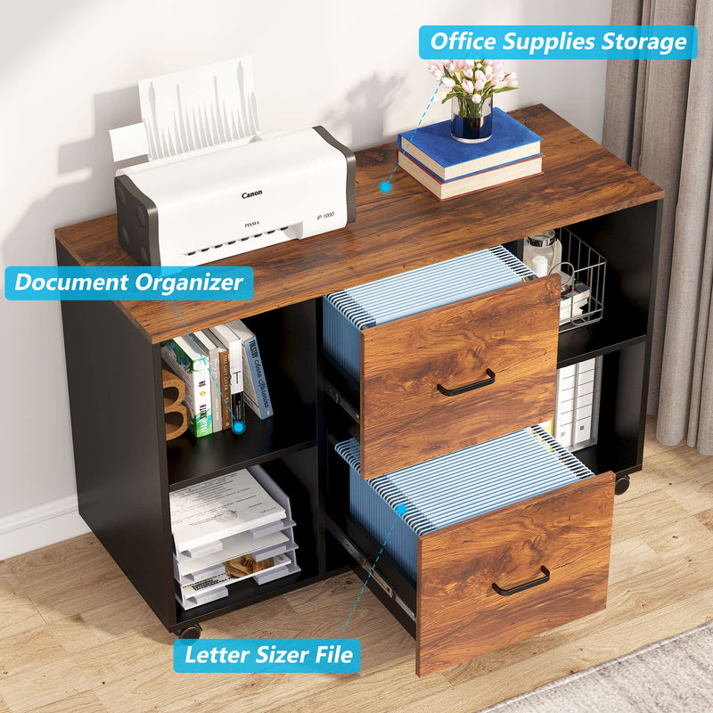 L-Shaped Computer Desk with Power Outlet and Drawer Cabinet