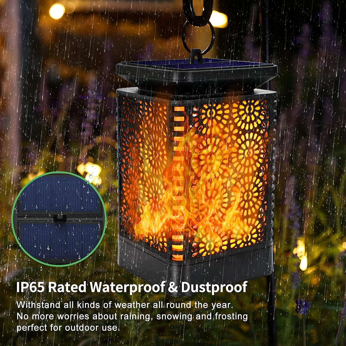 Solar Lantern Lights Dancing Flame Waterproof Outdoor Hanging Lantern