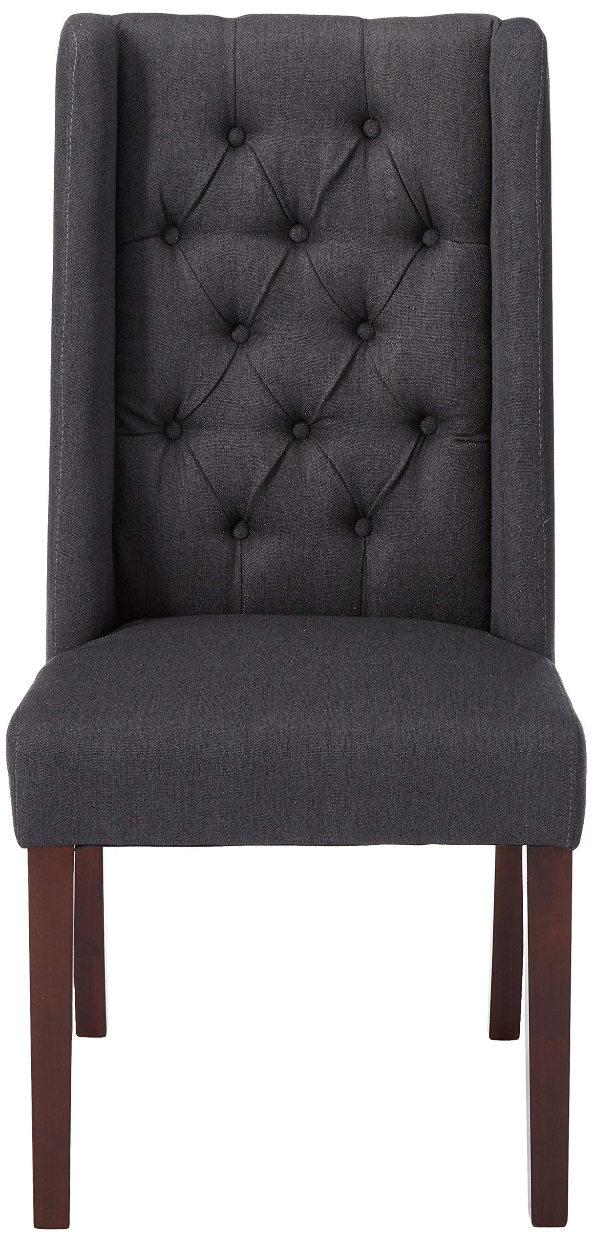 Blythe Tufted Fabric Dining Chairs, 2-Pcs Set, Dark Charcoal / Brown