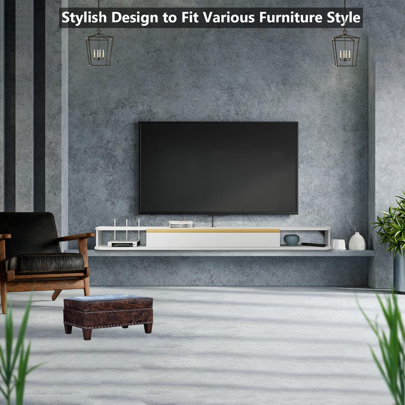 Floating TV Unit, 55'' Wall Mounted TV Cabinet, Floating Shelves with Door