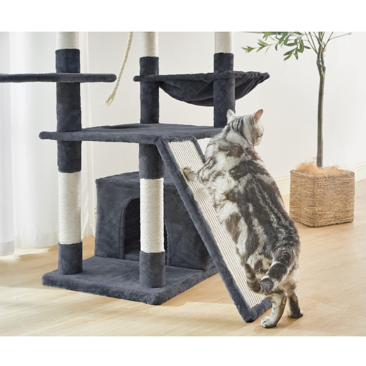 55.9 Inches Cat Tree Multi Level Cat Tower with Sisal-Covered Scratching Posts